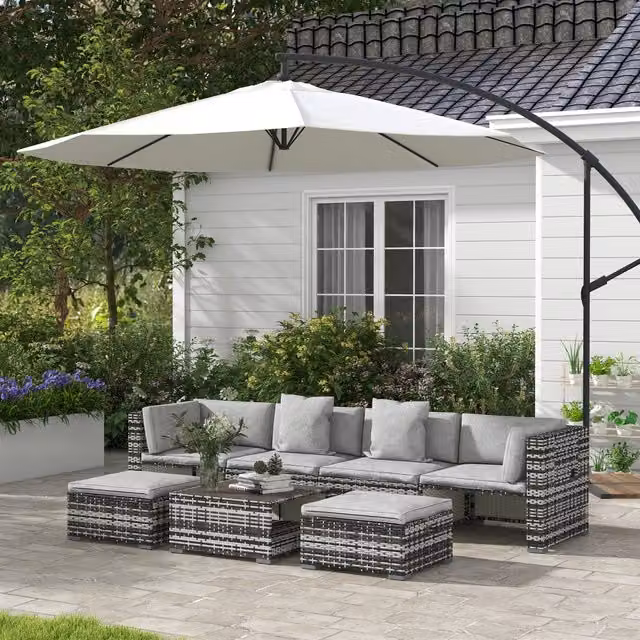 Outsunny 7 Piece Modern Rattan Patio Garden Furniture Set with Table and Stools in Mixed Grey