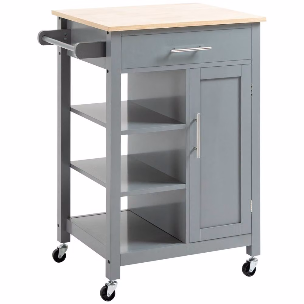 Wyld Haus Grey Compact Kitchen Trolley with Wooden Top Drawer and Open Shelves W/D/H: 60 x 42 x 89 cm – 2