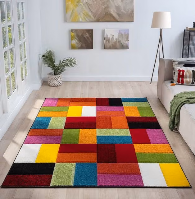 Ultimate Rug Collection Spectra Carved Heatset Multicolour Patchwork Rug, W: 120 cm, L: 170 cm
