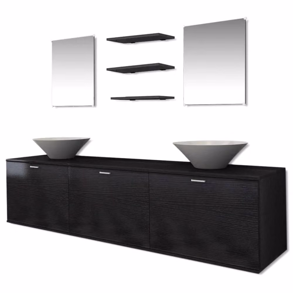 Berkfield Home Eight Piece Modern Matt Black Bathroom Furniture and Ceramic Basin Set – 2