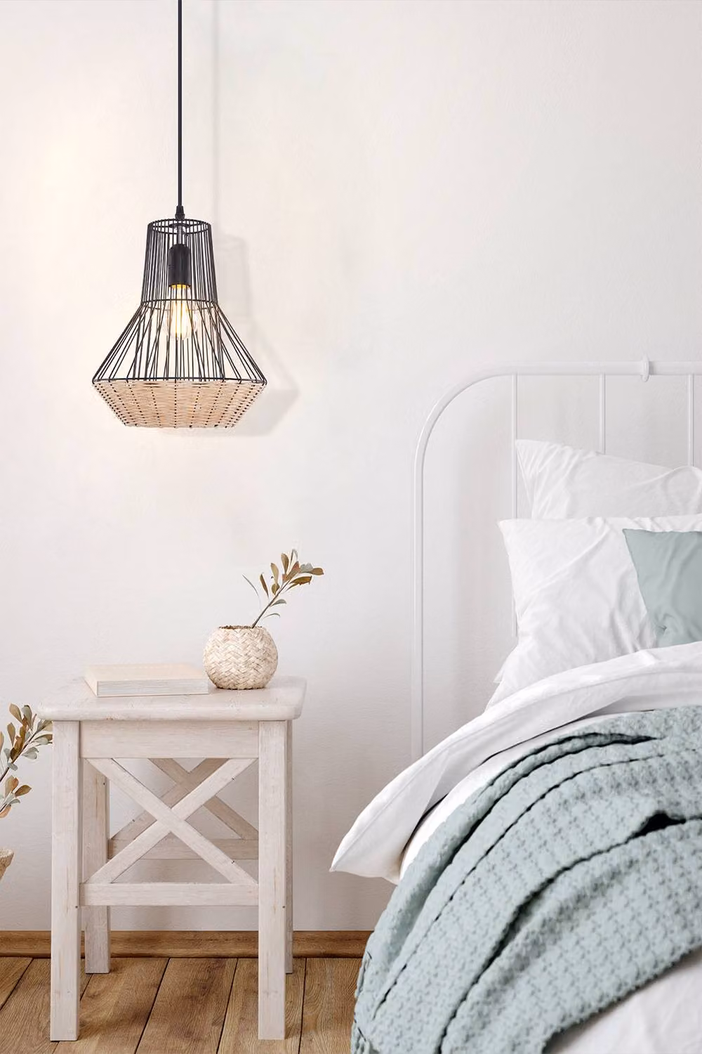 Living and Home Geometric Rattan and Metal Pendant Light in Brown and Black – 2