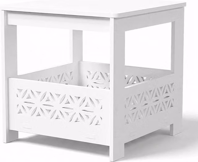 KORVIXA White 2-Tier Square Corner Table, W/D/H: 100 x 100 x 39.62 cm – 1