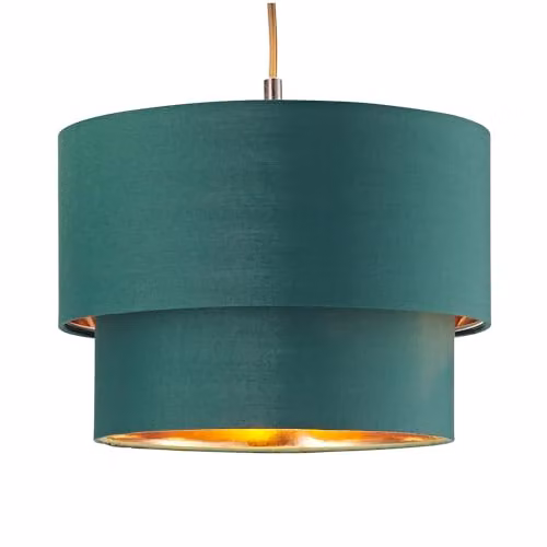 Happy Homewares Modern Round Cotton Fabric Ceiling Pendant Lamp Shade in Green with Copper Inner, W: 18 cm, H: 25 cm