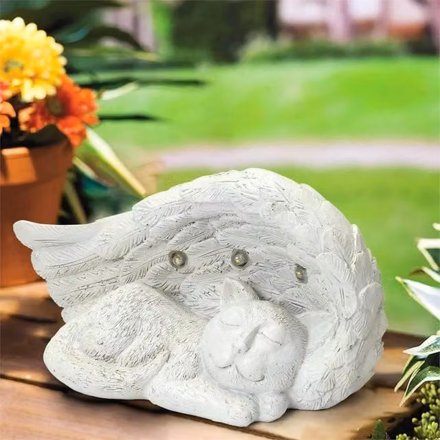 NESTLUNE Solar LED Lit Pet Cat Memorial Light in Grey – 1