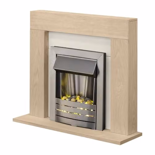 Adam Fires & Fireplaces Malmo Electric Fireplace Suite in Oak and Stainless Steel with 2000 Watt Helios Electric Fire in Black or Grey