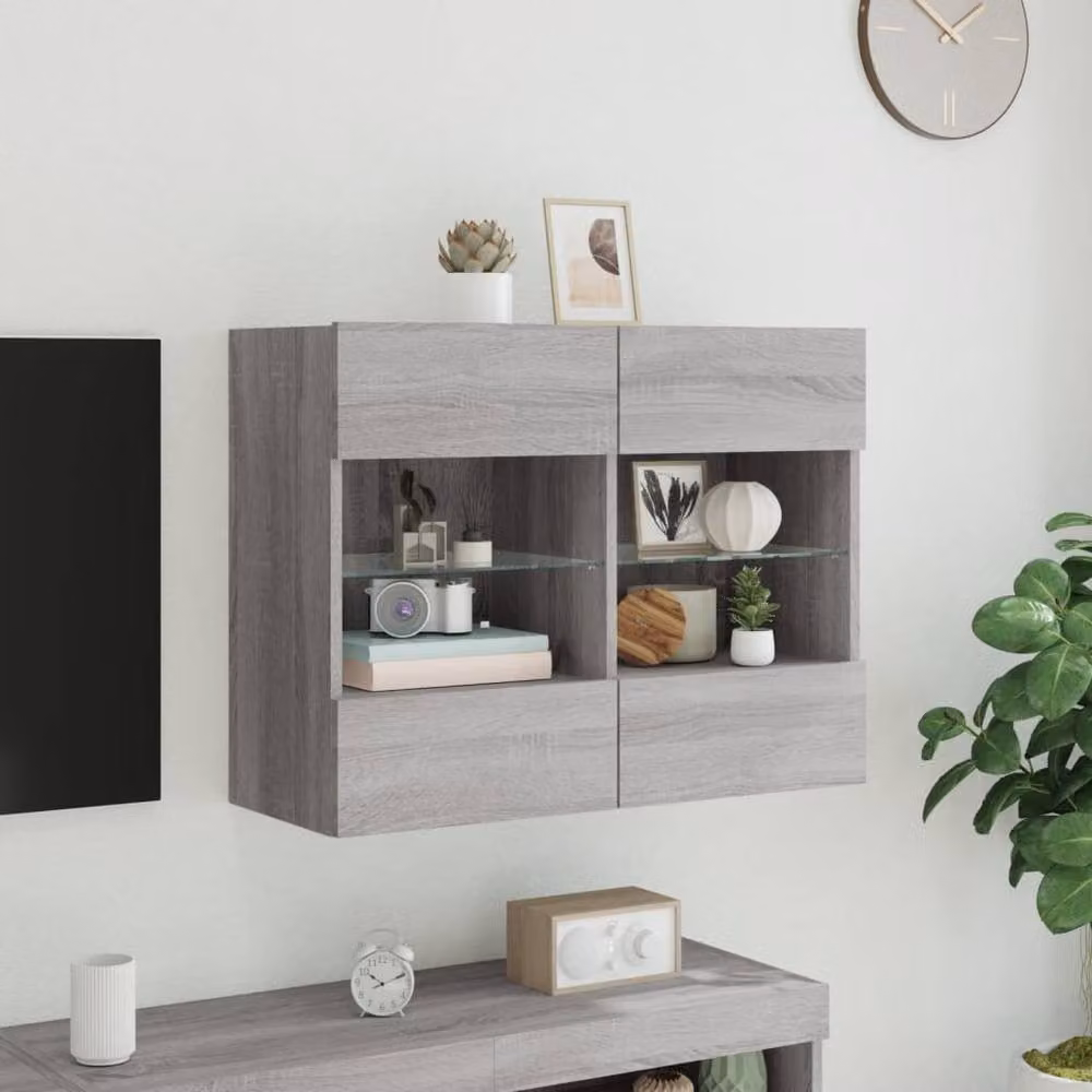 Berkfield Home TV Wall Cabinet with LED Lights in Grey Sonoma, W: 78.5 cm, D: 30 cm, H: 60.5 cm – 3