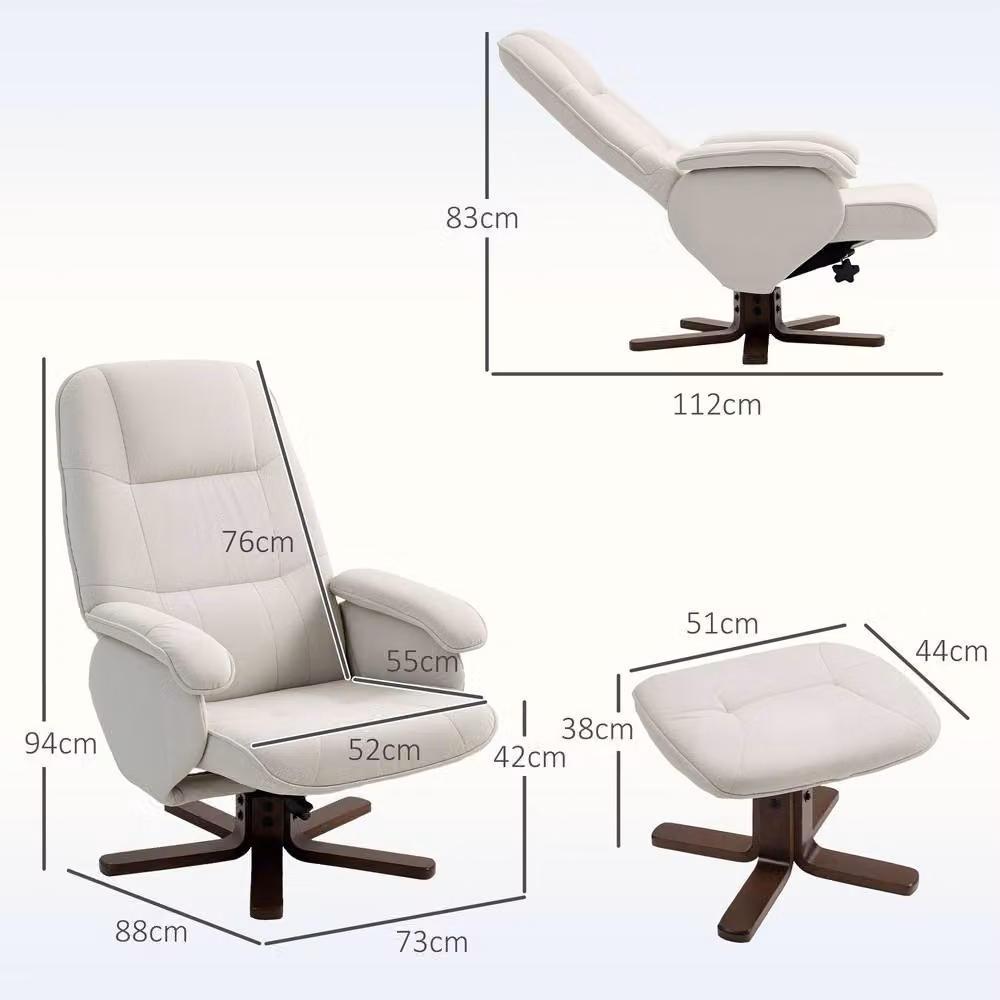 STILVORA Modern Recliner Armchair with Matching Ottoman in Beige – 3