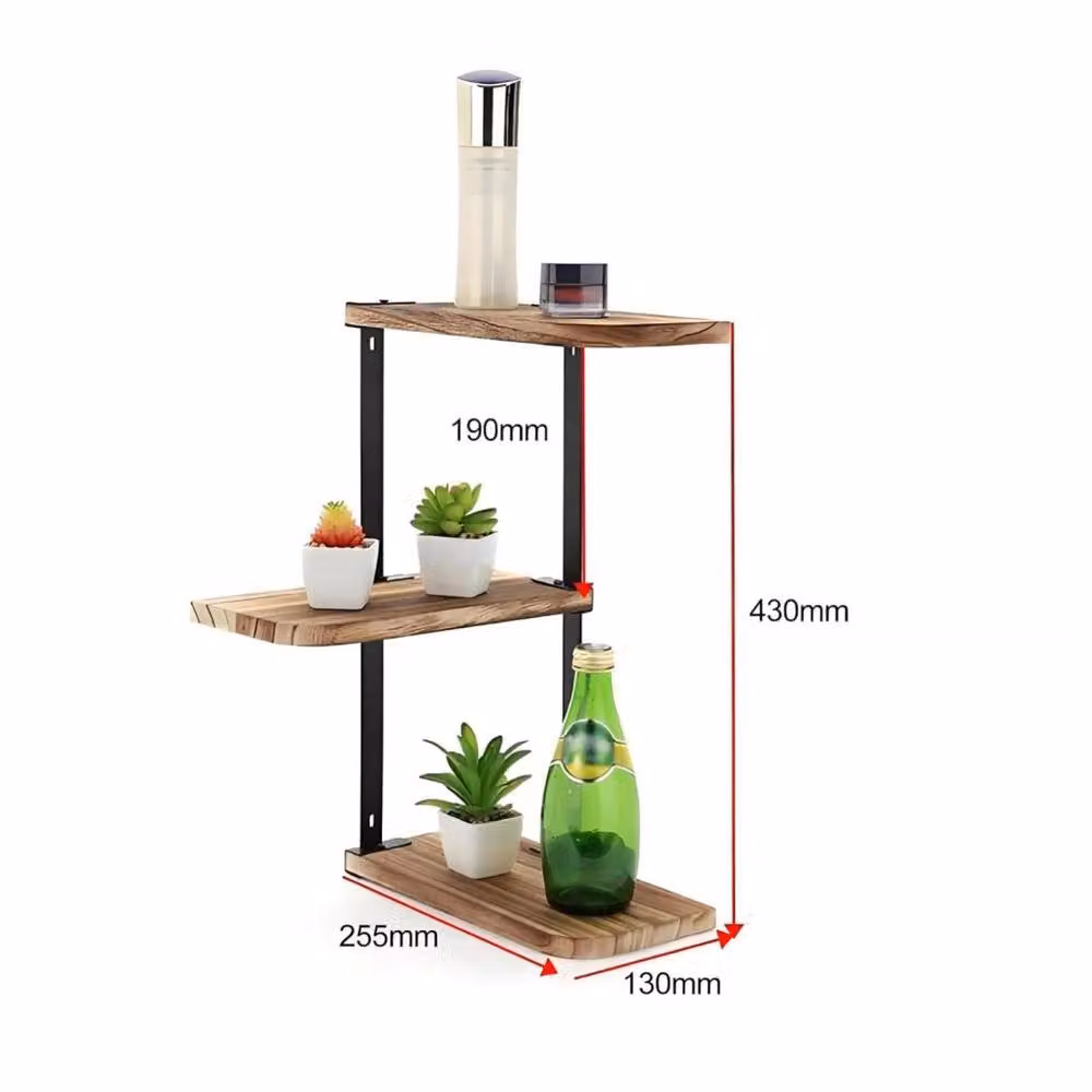 Kelvenix Modern Floating Corner Wall Shelf in Brown Wood and Metal – 2