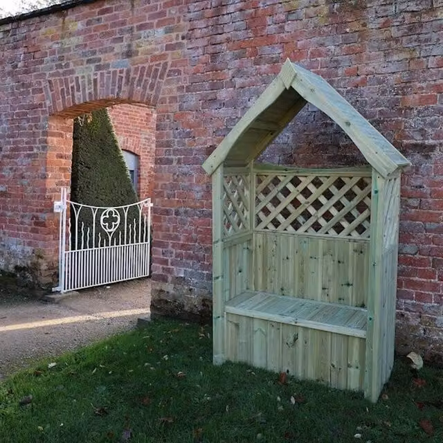 Churnet Valley Garden Furniture Ltd Daisy 2 Seat Trellis Storage Arbour in Beige, W/D/H: 130 x 60 x 211 cm
