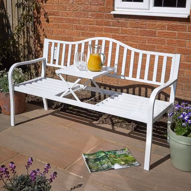 Home Source Valletta Metal Outdoor Garden Loveseat Bench in White