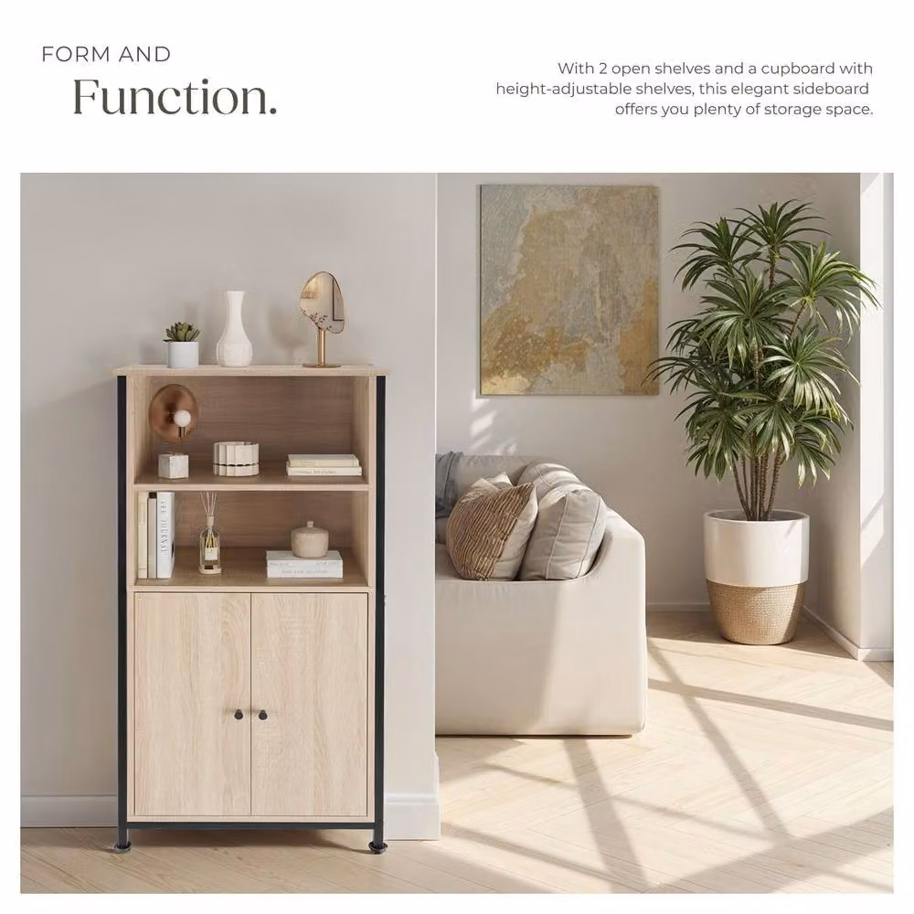 tectake Doncaster Display Cabinet in Rustic Oak and Black with Glass Doors and Internal Shelves – 4