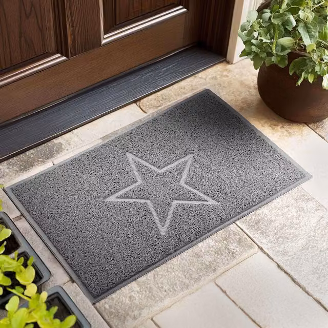Nicoman Grey Embossed Star PVC Spaghetti Door Mat, W: 60 cm, D: 40 cm