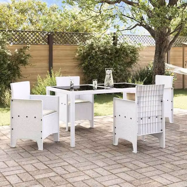 Berkfield Home White Poly Rattan Garden Chairs with Cushions, Set of 4