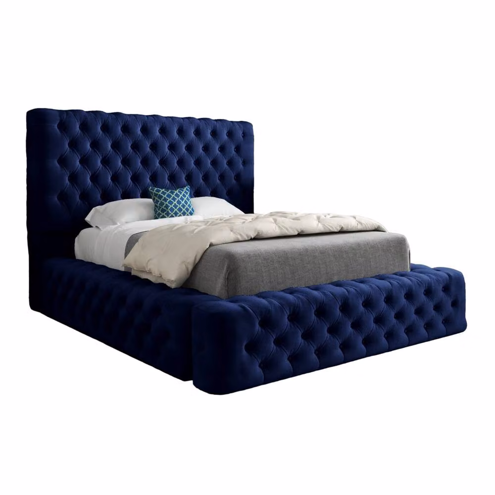 Casani Woolmer Blue Velvet Upholstered Chesterfield Bed Frame, W/D/H: 200 x 137 x 221 cm – 3