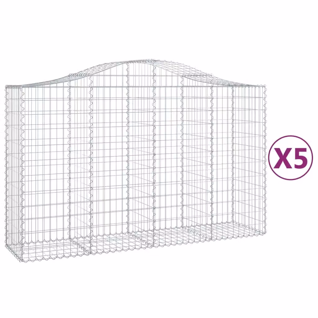 Berkfield Home Arched Gabion Baskets, 5 Piece Set, Silver Galvanised Steel, W: 200 cm, D: 50 cm, H: 120-140 cm – 2