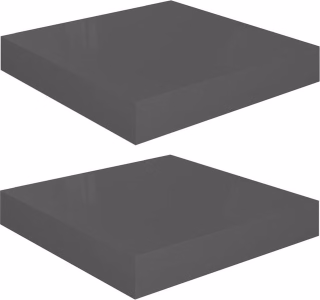 Berkfield Home Floating Wall Shelves, 2 Piece Set, High Gloss Grey, W: 23.5 cm, D: 23.5 cm, H: 2.0 cm