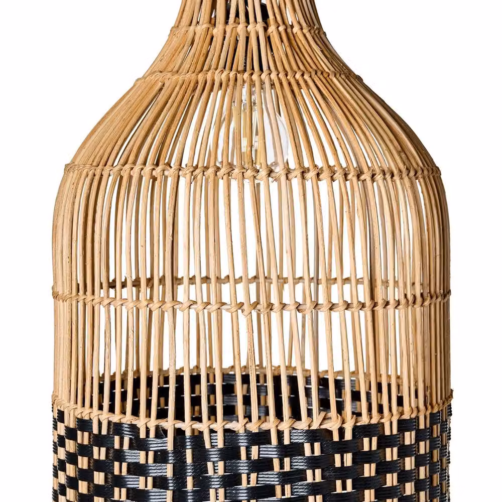 Wyld and Coco Handwoven Rattan Pendant Lamp with Metal Frame in Beige and Sand – 2