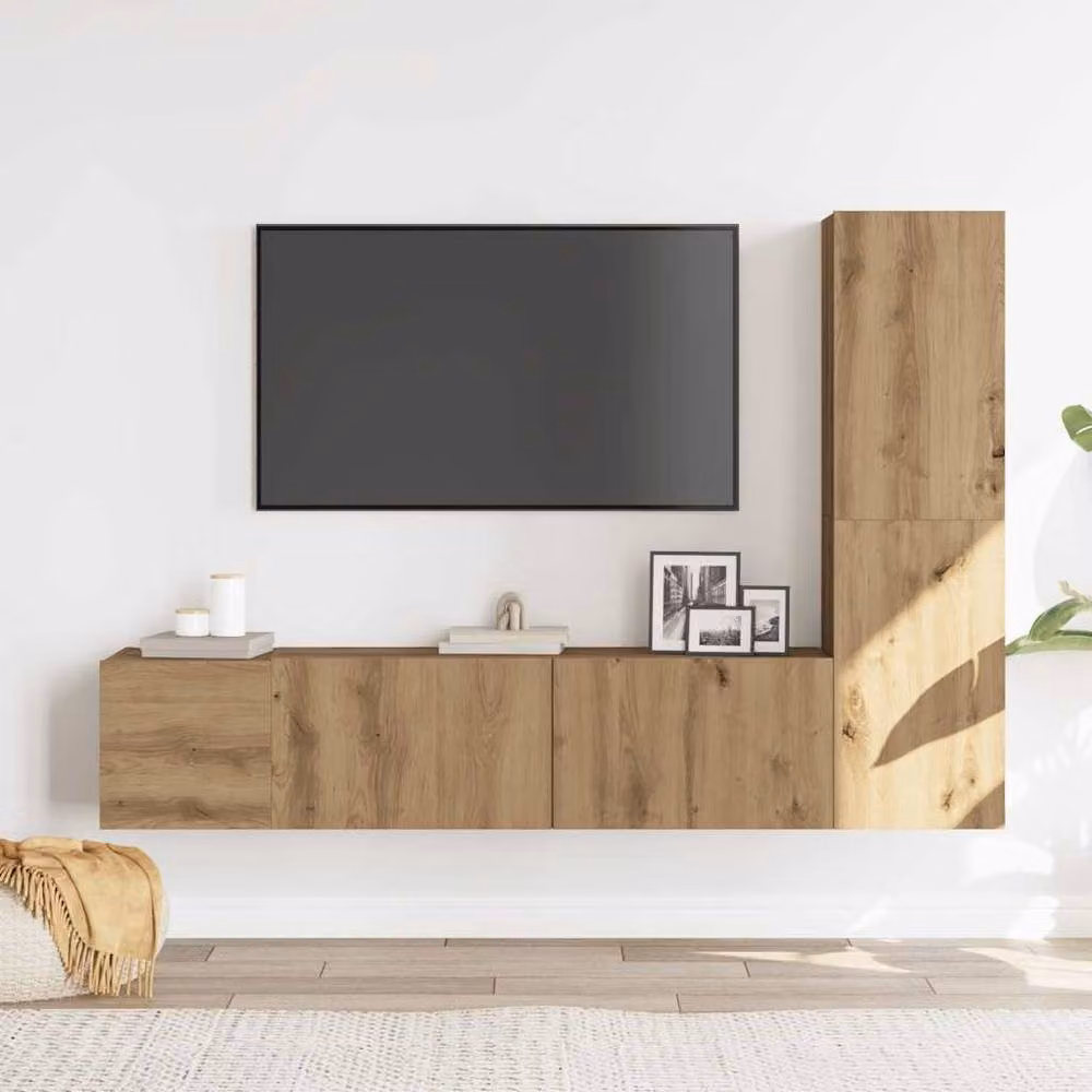 Berkfield Home Artisan Oak Wall Mounted TV Cabinet Set of 3 in Brown – 2