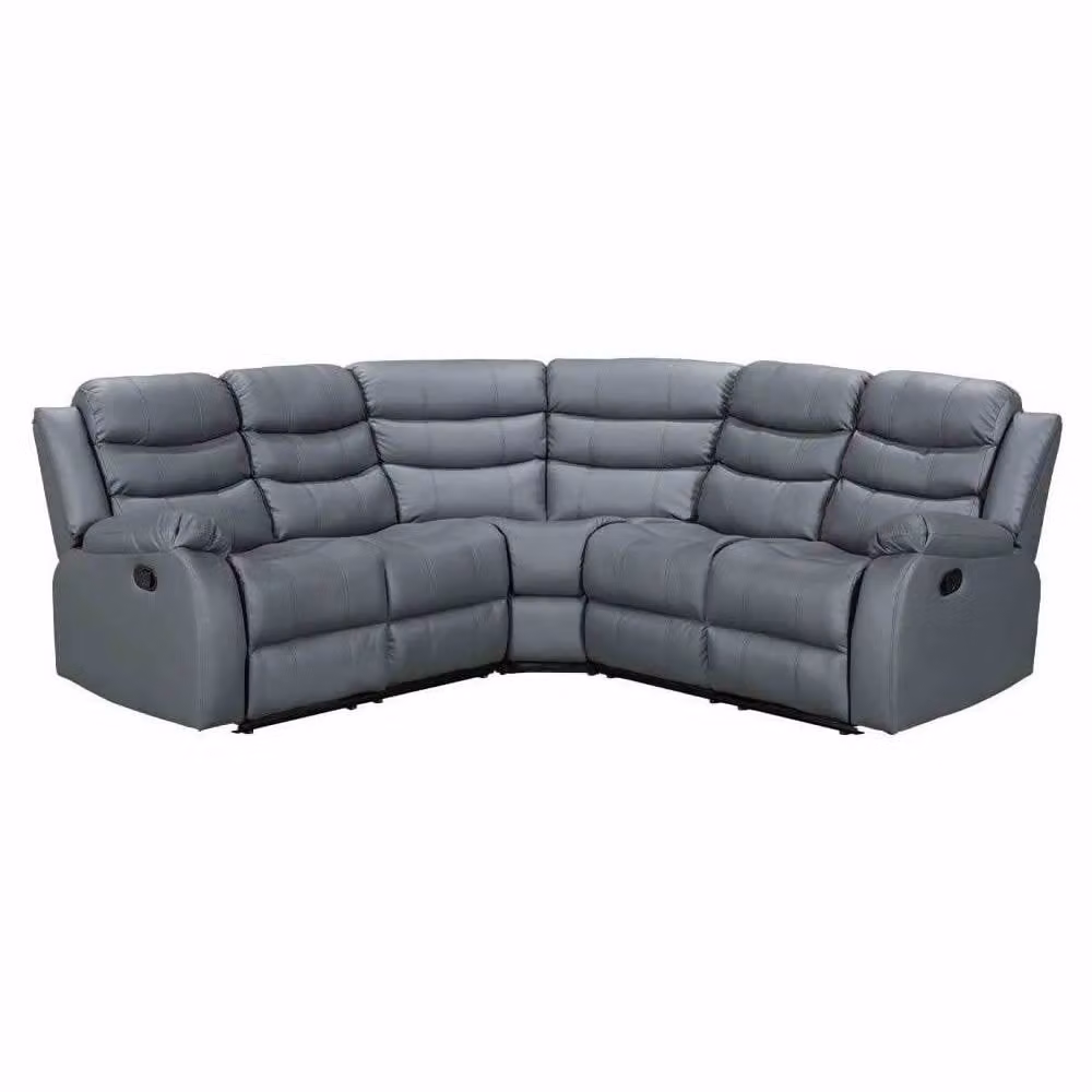 SquareBoxx Serafina 5 Seater Grey Leather Corner Sofa with Drop Down Armrest and Cup Holders – 2