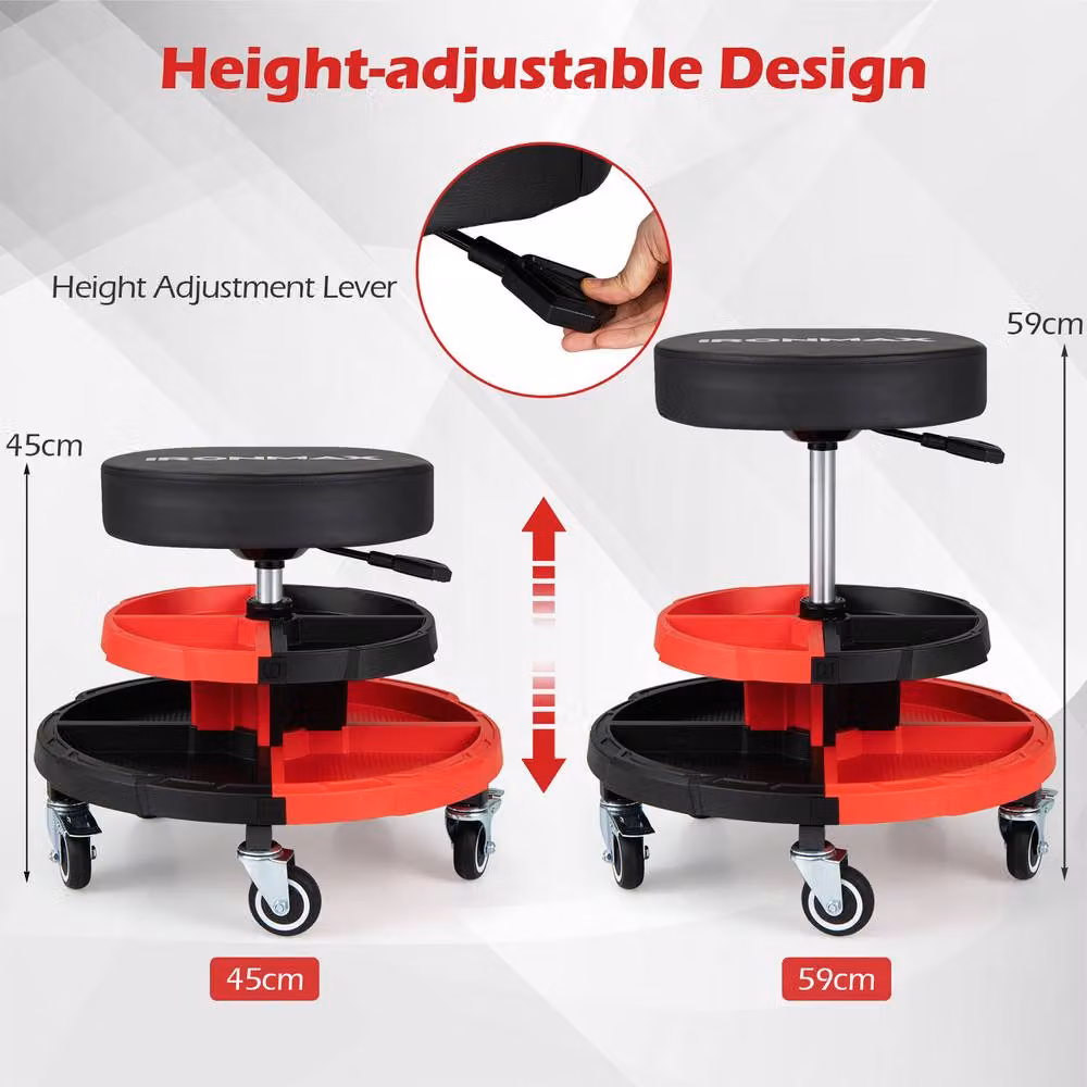 Gymax Rolling Mechanic Stool with Cushioned Seat in Red – 8