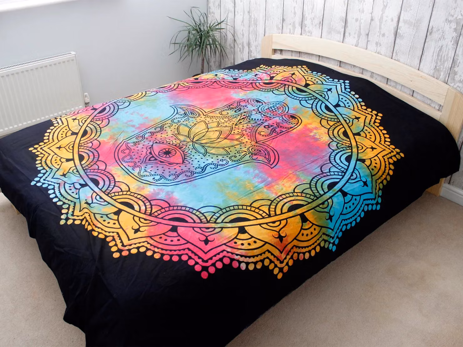 KDMD Double Cotton Bedspread and Wall Hanging Set in Black Hamsa – 4