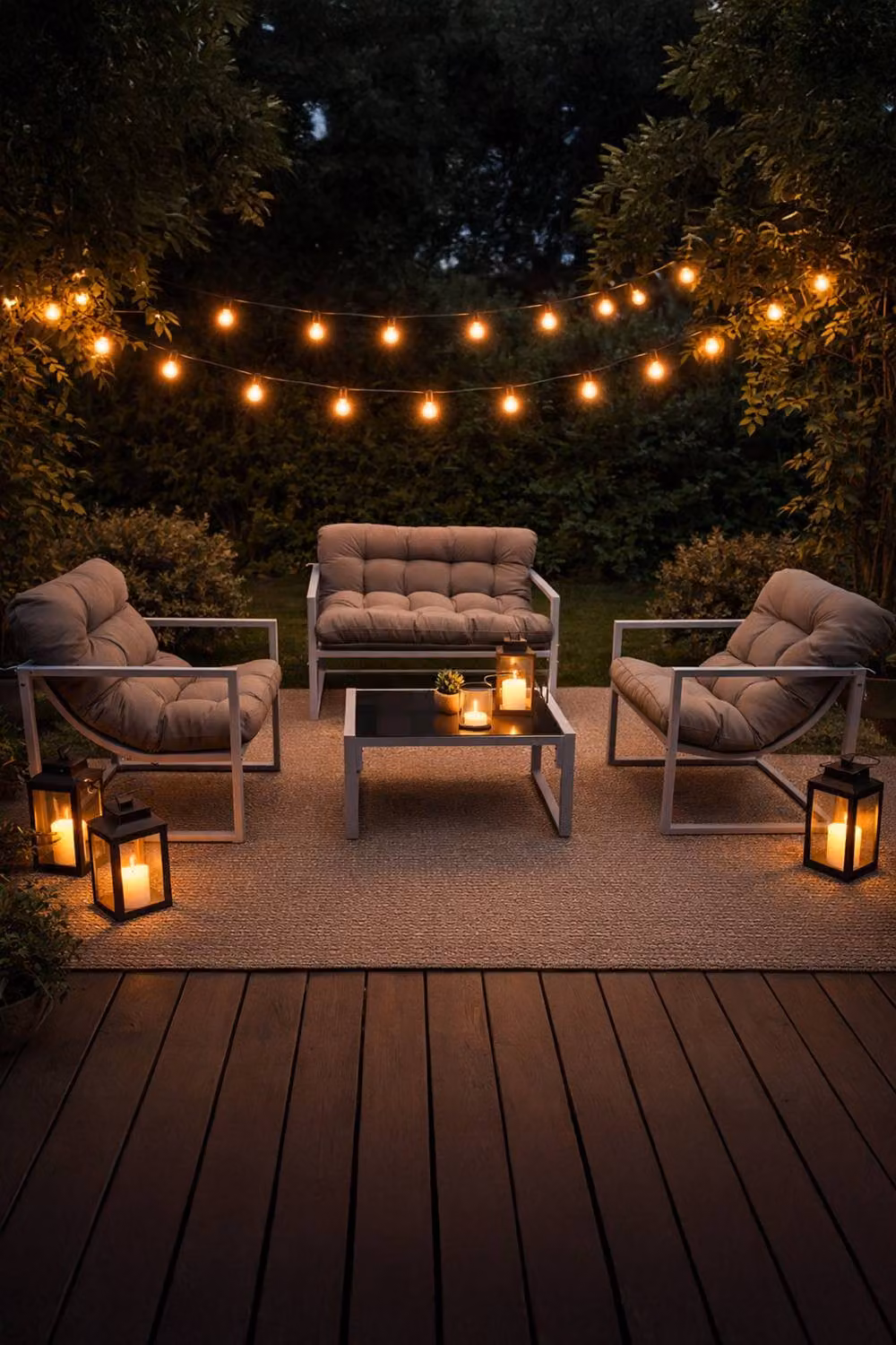 Neo 4 Piece Grey Metal Outdoor Patio Furniture Set with Cushions and Glass Table – 2