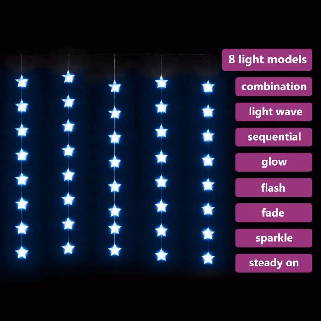 Berkfield Home Blue LED Star Curtain Fairy Lights with 200 LEDs and 8 Functions – 3