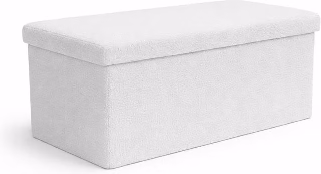 Keplin White Bouclé Folding Storage Ottoman Bench, W/D/H: 76 x 38 x 38 cm