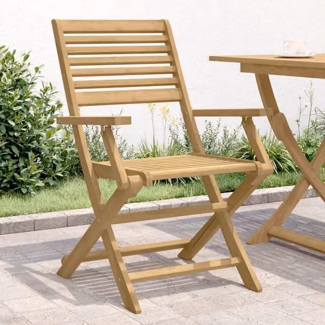 Berkfield Home Set of 2 Folding Garden Chairs in Brown Solid Acacia Wood, W/D/H: 54.5 x 61.5 x 86.5 cm