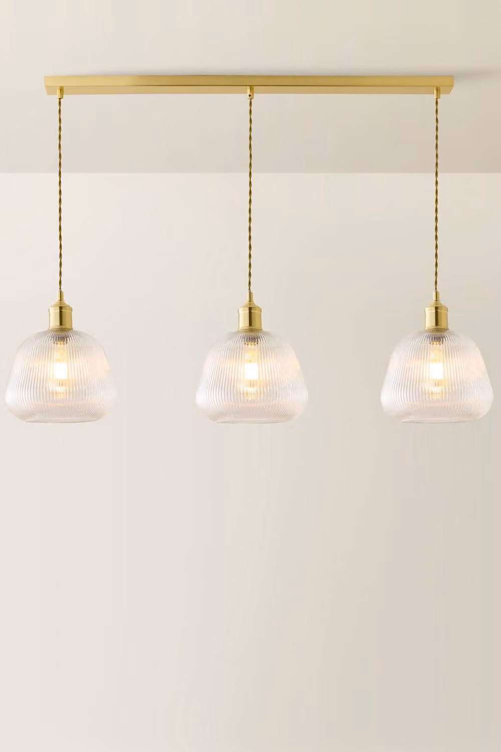 ValueLights Delora Ribbed Bell Glass 3 Drop Bar Diner Ceiling Pendant Light in Gold/Brass – 2