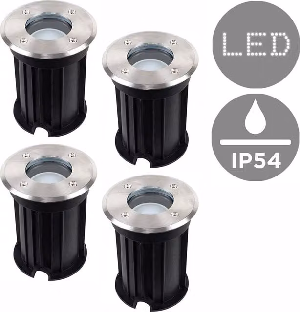 ValueLights Sussex 4 Pack Silver LED Outdoor Recessed Ground Walkover Path Lights