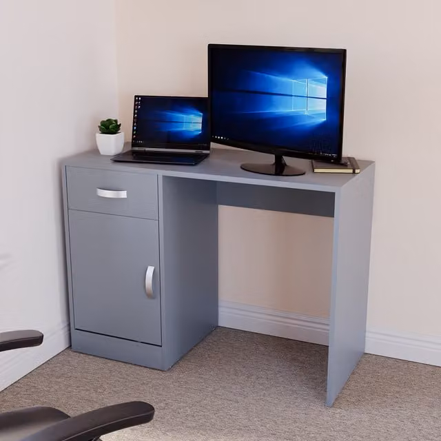 Vida Designs Hudson Modern Computer Desk in Grey and Silver