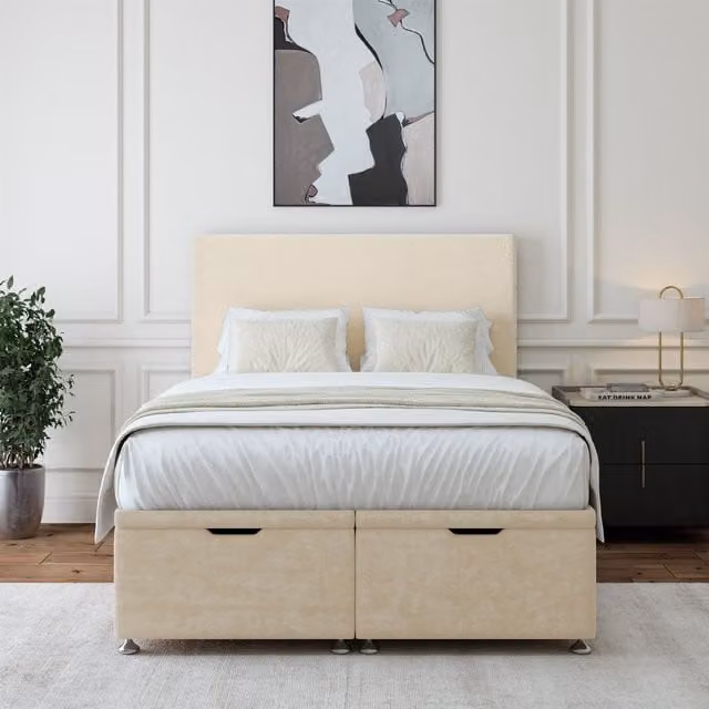 Bedmaster Luxury Velvet Ottoman Divan Base in Natural, W/D/H: 120 x 200 cm