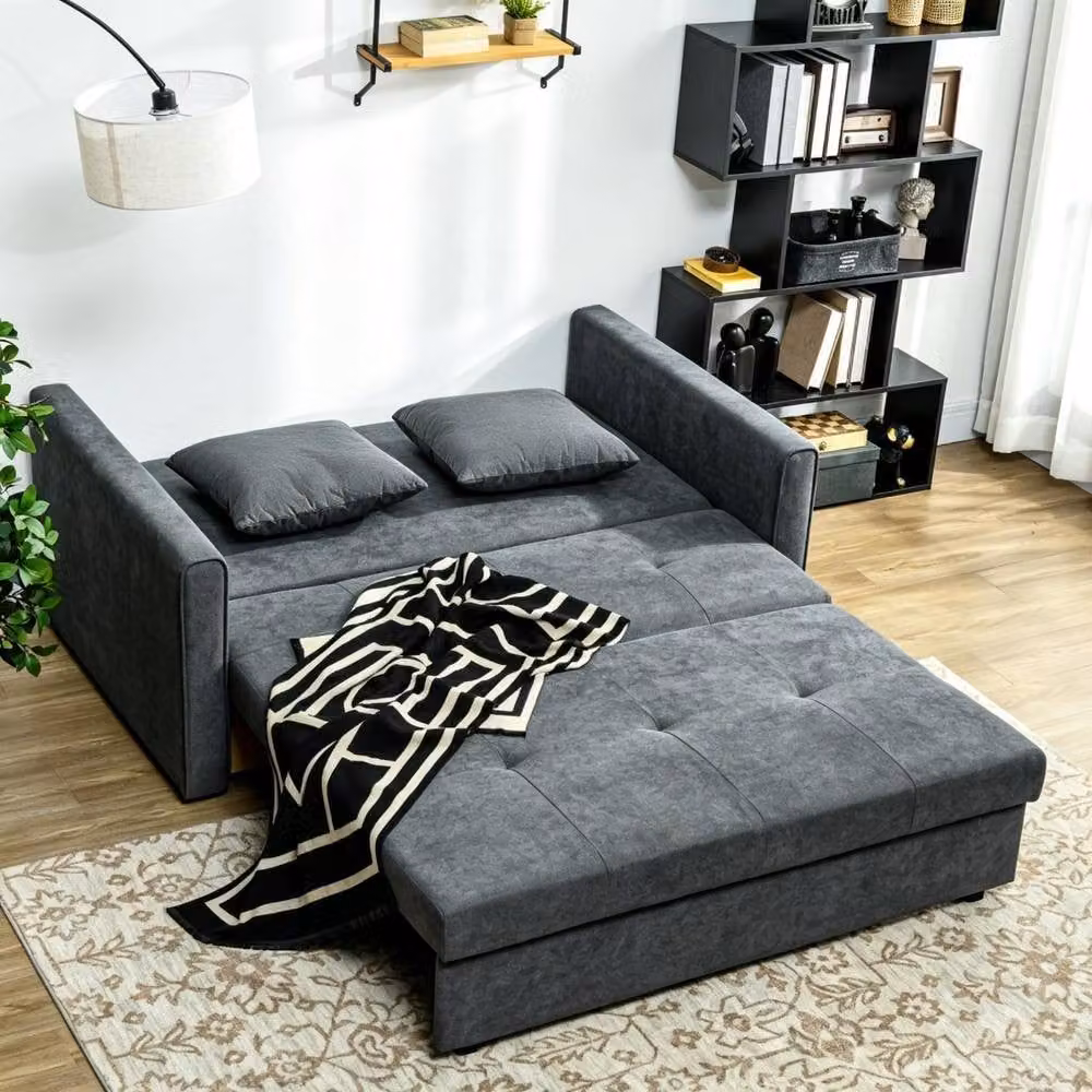 STILVORA 2 Seater Grey Fabric Sofa Bed with Storage and Pull Out Drawer – 2
