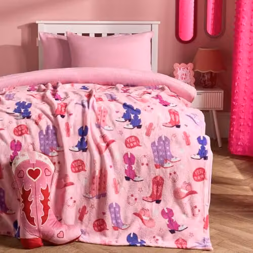 OHS Pink and Purple Cowboy Print Flannel Fleece Throw Blanket, W/D/H: 125 x 150 cm – 2