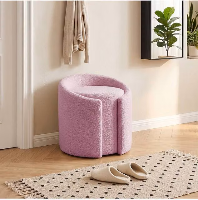 Living and Home Teddy Fleece Upholstered Vanity Stool in Purple – 1