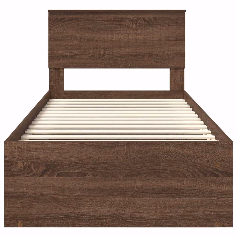 Berkfield Home Bed Frame with Headboard in Brown Oak and Solid Pine Wood, W/D/H: 90 x 200 cm – 3
