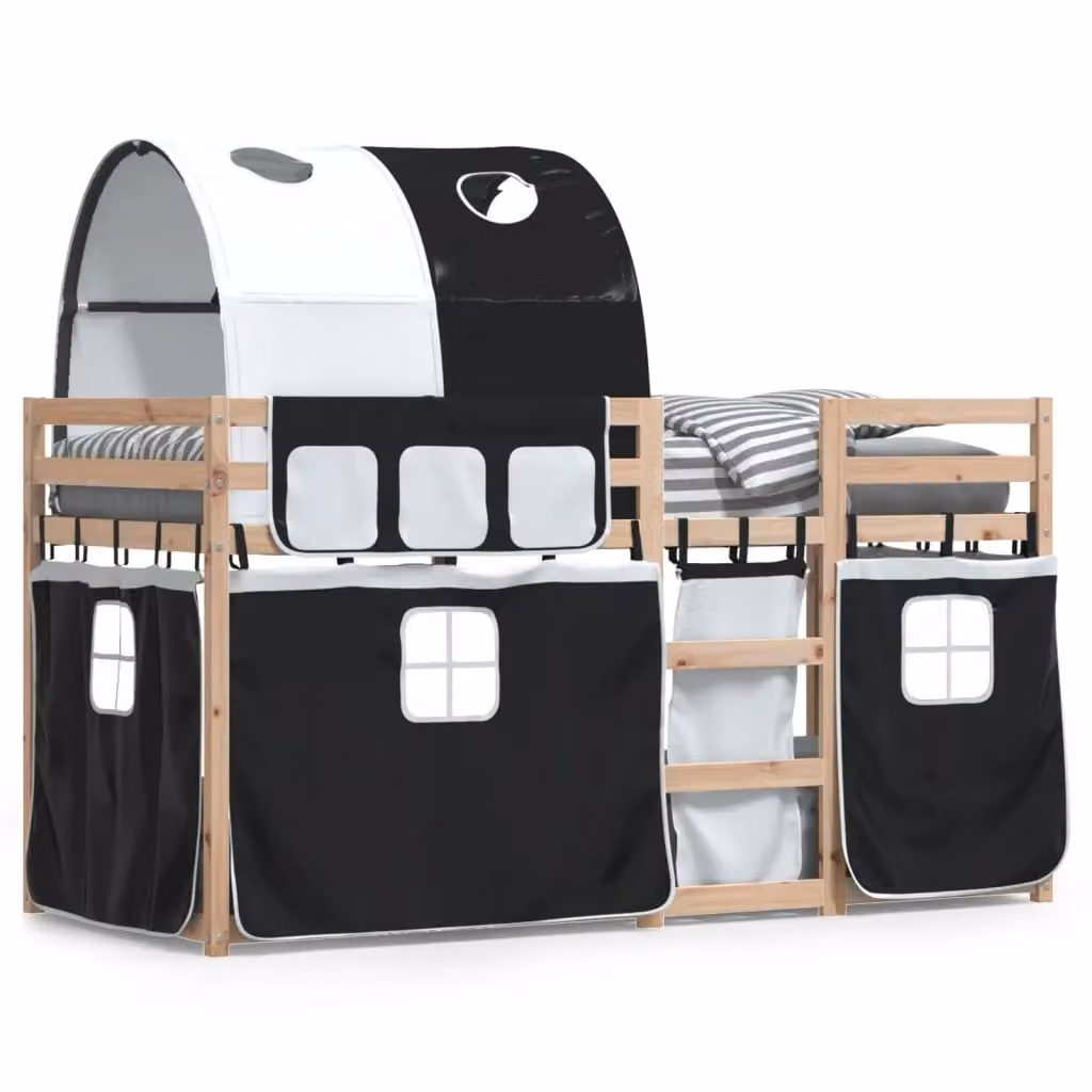 Berkfield Home Solid Wood Pine Bunk Bed in White and Black, W/D/H: 80 x 200 cm – 2