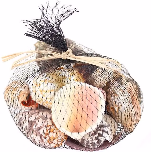 KDMK Brown and Multicolour Sea Shells in a Black Net, 350 g