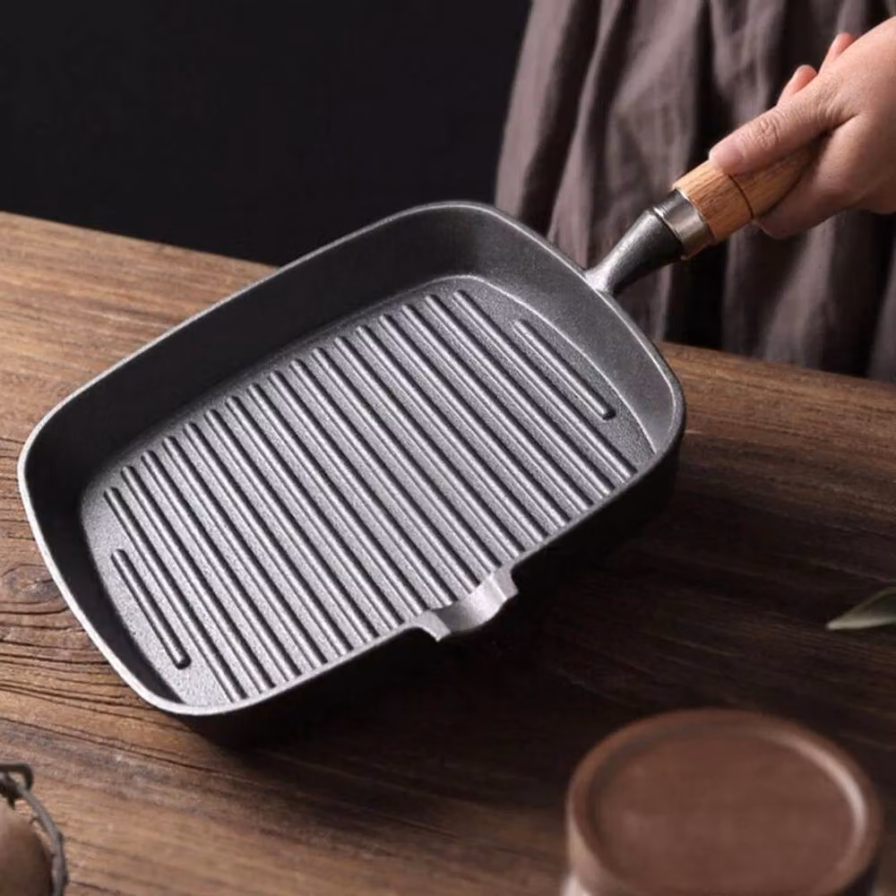 EONLION Uncoated Cast Iron Griddle Frying Pan in Black, Width: 100 cm – 4