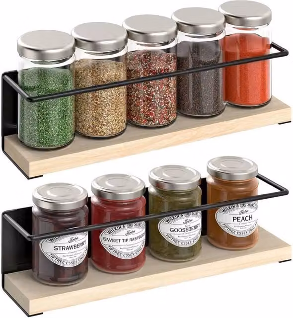 FORGEVIO 2-Pack Magnetic Wood Spice Racks in Black