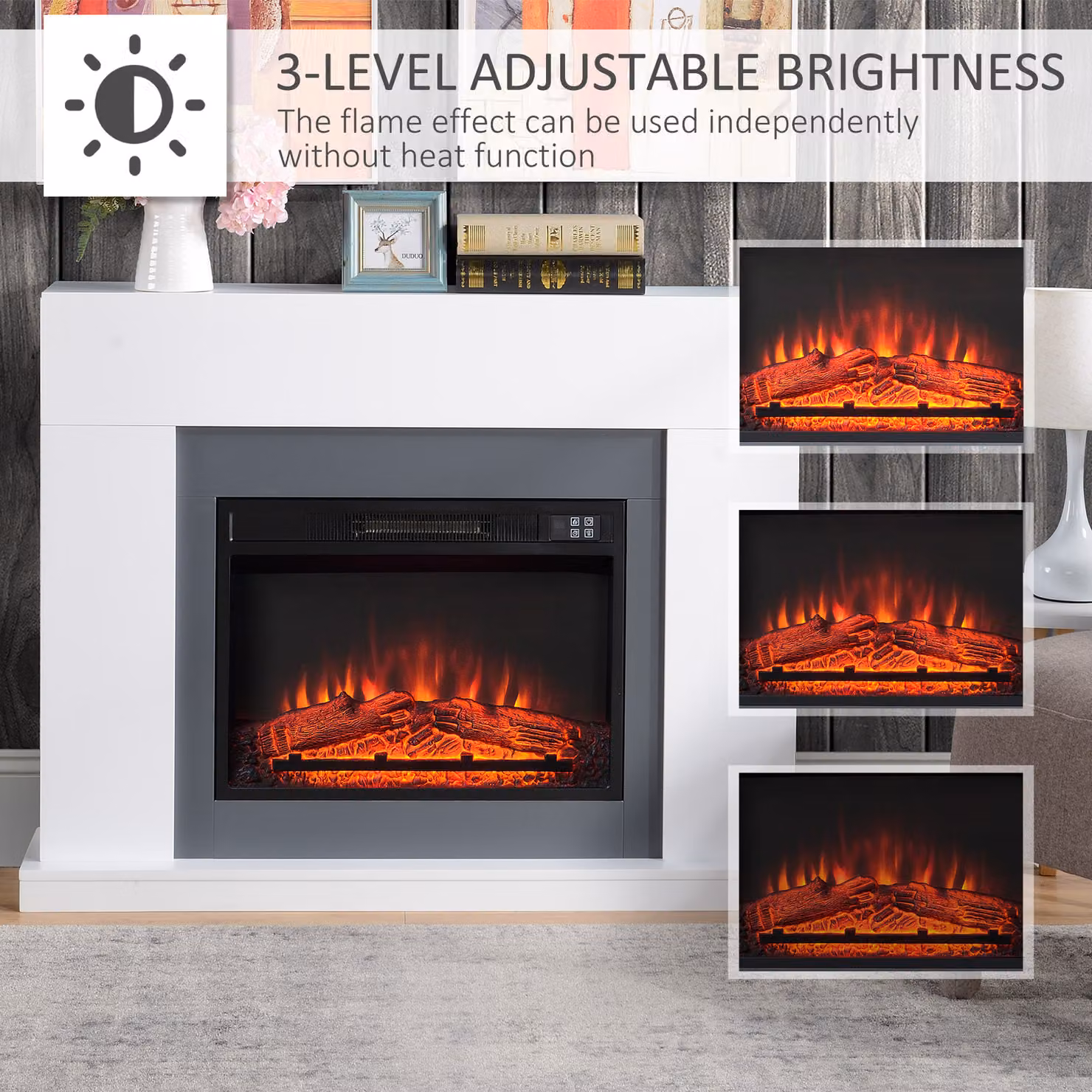 HOMCOM Electric Fireplace Suite with Remote Control, 2000W Freestanding Heater with LED Flame Effect, White – 4