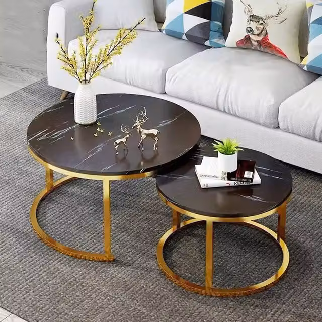 Havendro Set of 2 Round Nesting Coffee Tables in Black and Gold