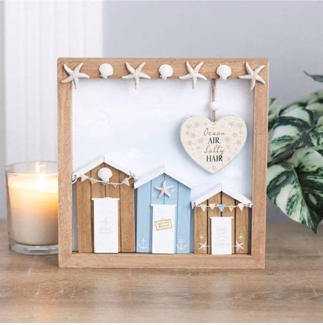 KDMD Ocean Air Salty Hair Beach Hut Wall Plaque, Brown Multicolour Nautical Wood Decor – 1