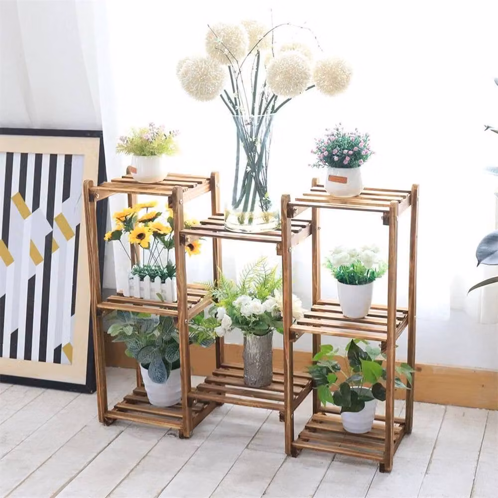 Kelvenix Brown Rustic Pine Wood Multiple Plant Stand for Indoor and Outdoor Use – 3