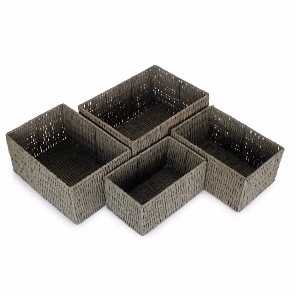 Red Hamper Set of 4 Grey Seagrass and Paper Rope Open Weave Storage Baskets – 2