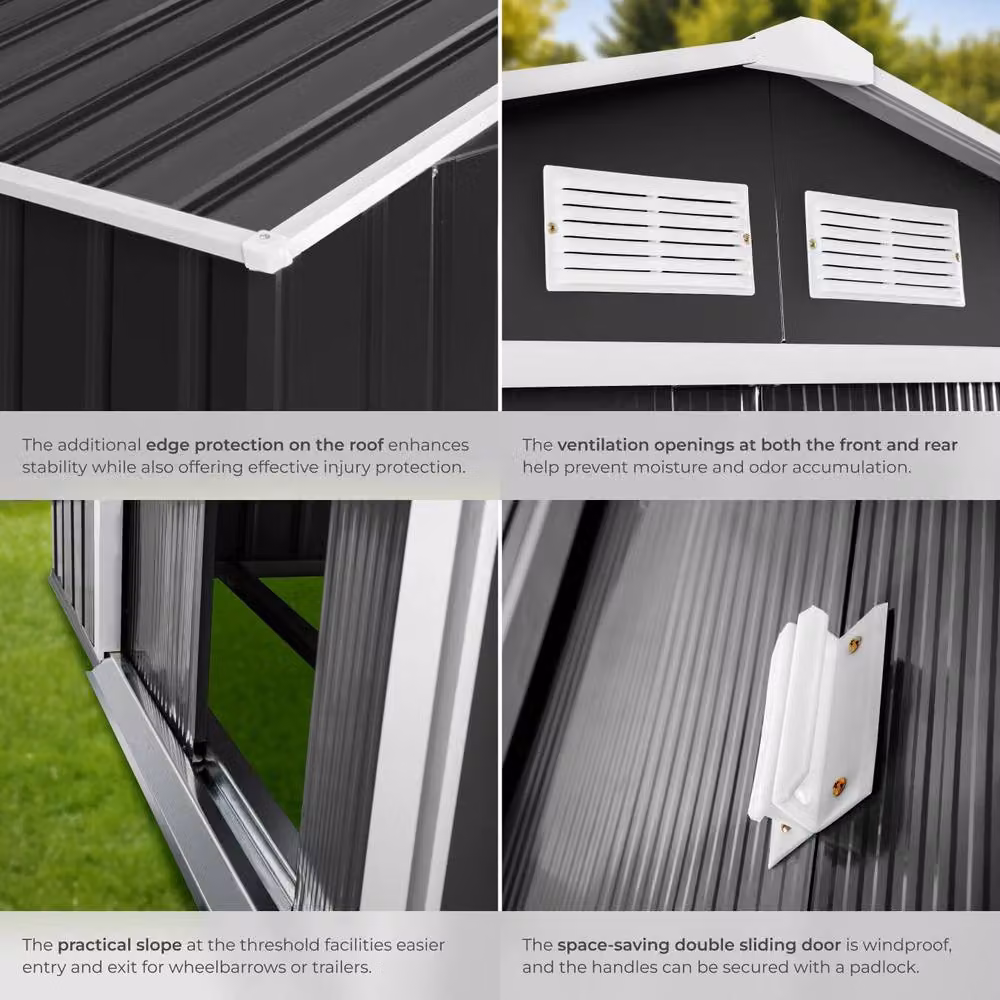 tectake Steel Gable Roof Shed with Sliding Doors in Anthracite, W/D/H: 214 x 130 x 185 cm – 5