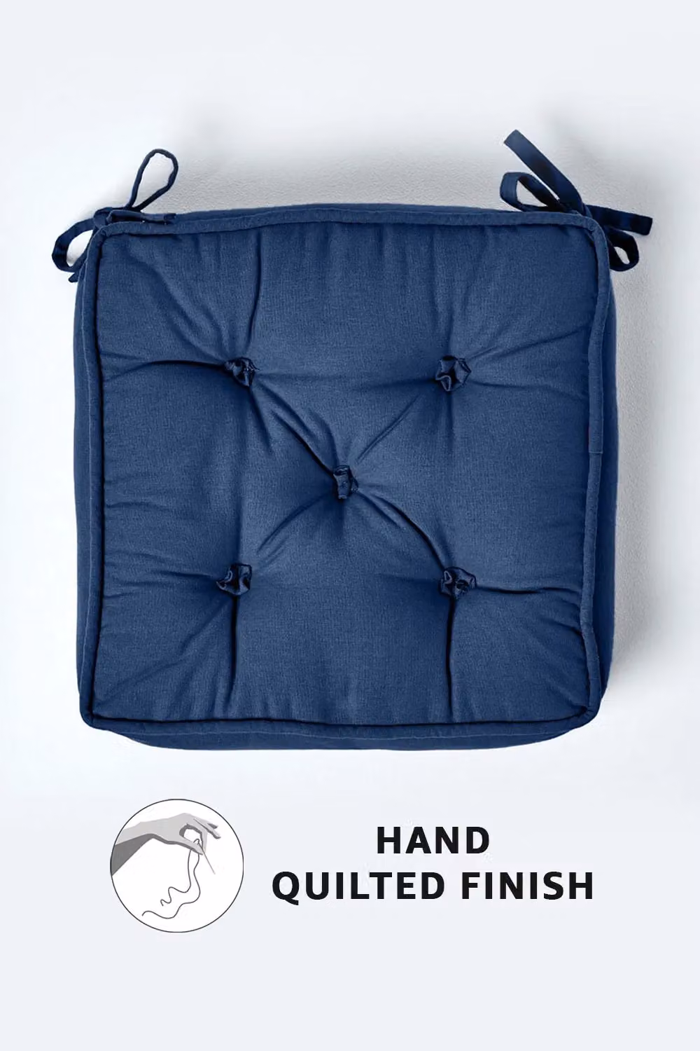 Homescapes Navy Blue Cotton Dining Chair Booster Cushion, W/D/H: 40 x 40 x 10 cm – 3