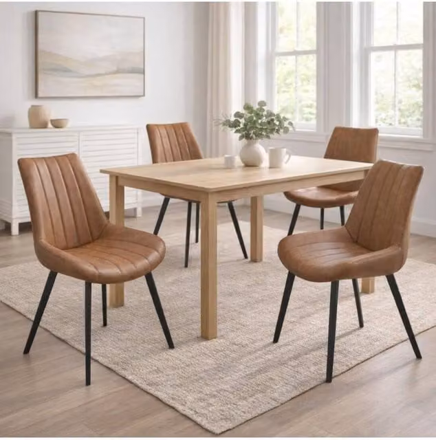 KDMD Malmo Scandinavian Modern Dining Chair in Brown Faux Leather – 1