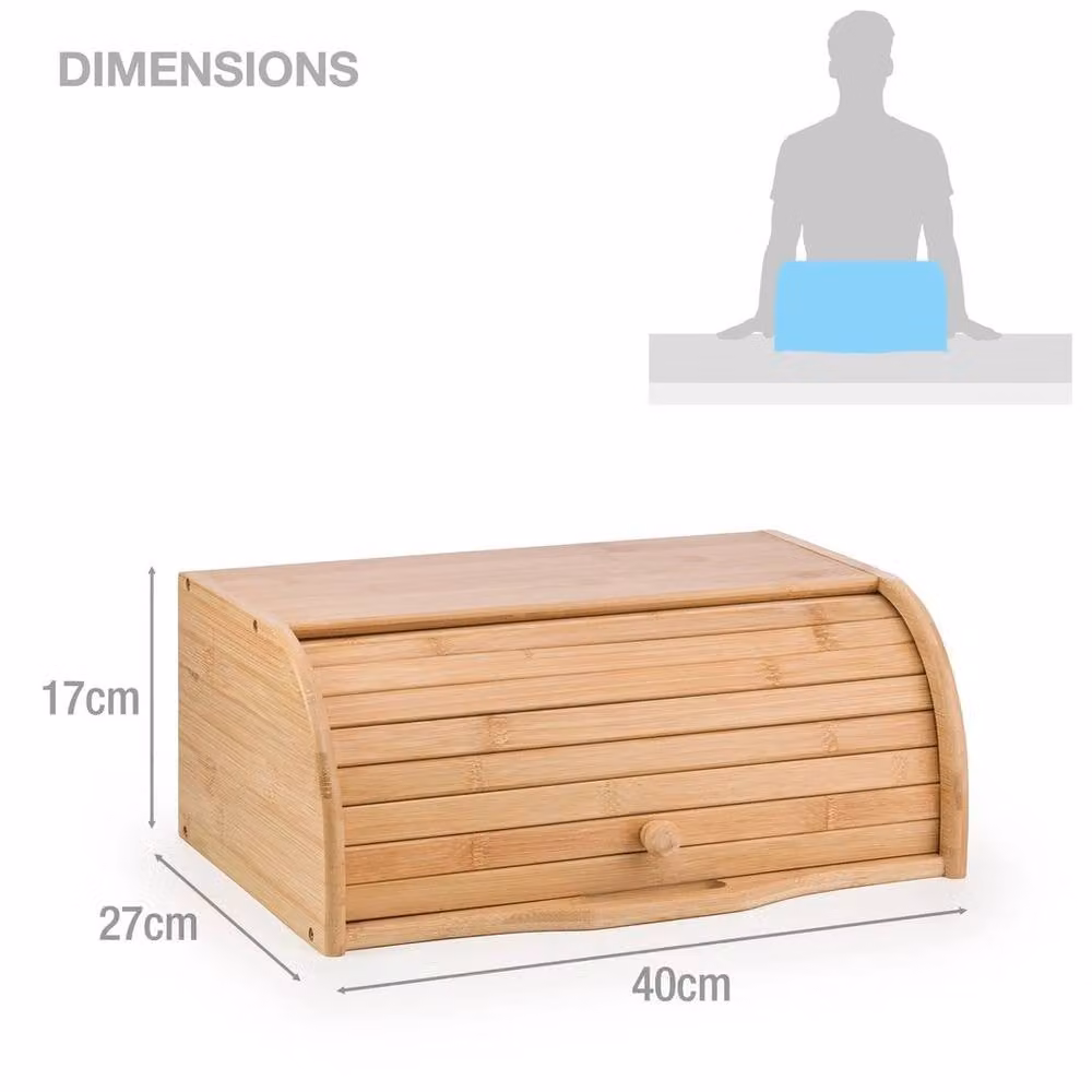 EONLION Brown Bamboo Wooden Roll-Top Bread Bin, Width: 100 cm – 2